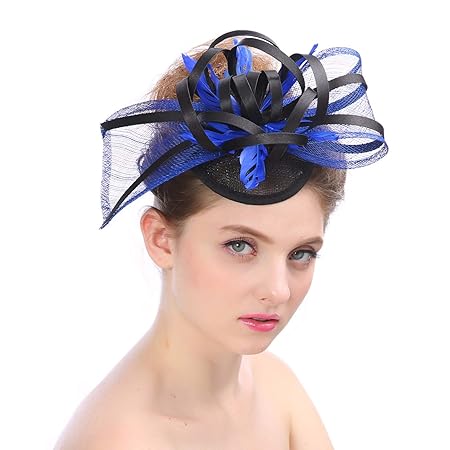 AdorabFitting Adel Eleganz Damenhut Bogen Leinengarn Brautmütze Blau