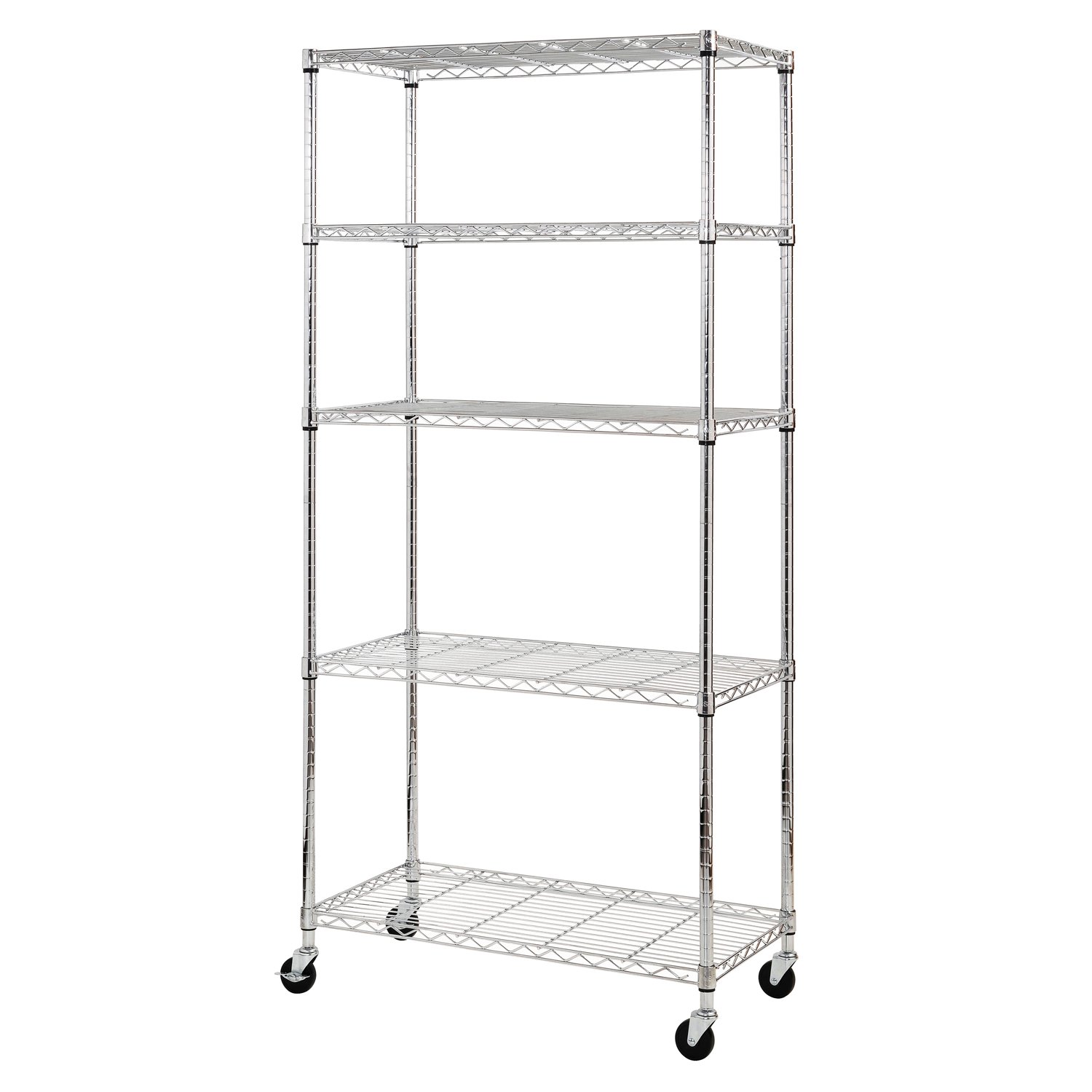 Sandusky MWS361872 5-Tier Mobile Wire Shelving Unit with 3" Rubber Casters, 5 Wire Shelves, Chrome, 72" Height x 36" Width x 18" Depth