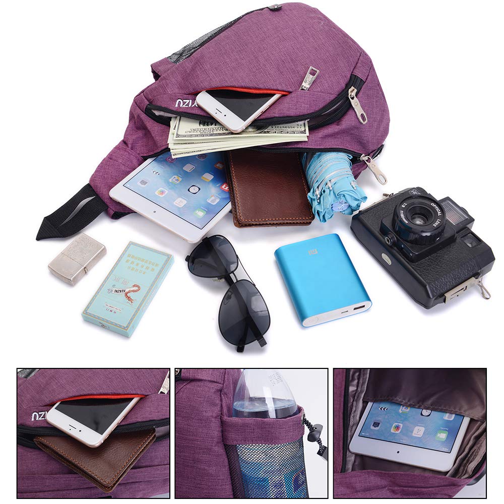 Zaino Monospalla SINOKAL Borsa Monospalla per Uomini Donne Tela Petto Spalla Marsupio Messaggero Zaini con Porta di Ricarica per Sport Outdoor Palestra Viaggi Trekking (Viola)