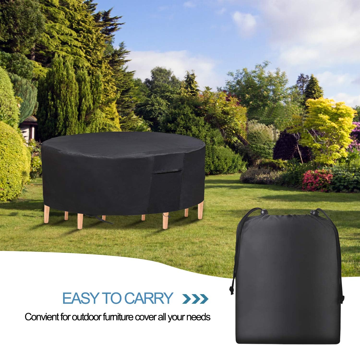 PATIOPTION Patio Furniture Set Covers, 600D Waterproof Outdoor Round Table and Chairs Set Heavy Duty Cover Tough Canvas UV Resistant Dustproof Anti-Fading Cover with Storage Bag - 82'' Diameter : Garden & Outdoor
