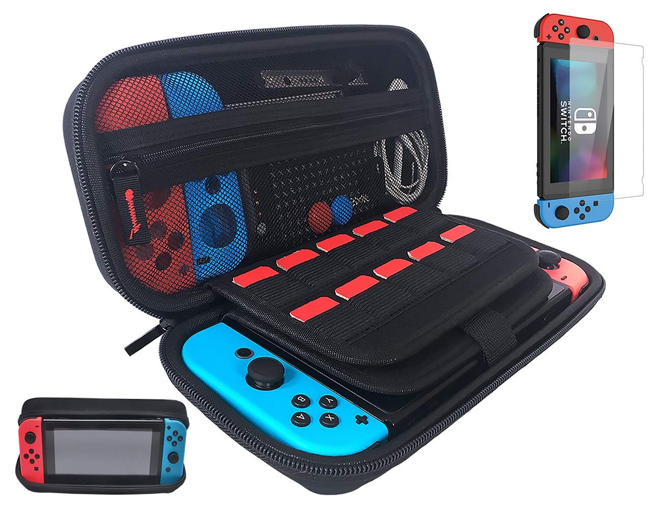 Nintendo Switch Case with Screen Protector Holds 20 Games, Game Case for Nintendo Switch Console and Accessories, Black