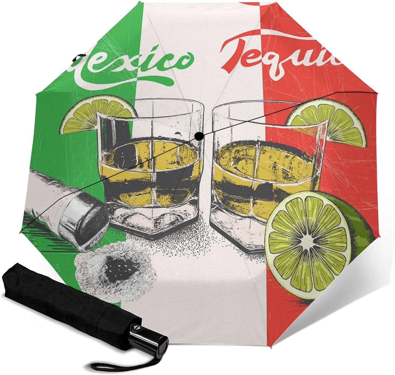 Mexico Flag And Tequila Travel Windproof Umbrella