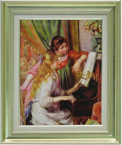 Amazon ピアノに寄る少女たち オーギュスト ルノワール インテリア アートポスター 絵画 複製名画 複製画 壁掛け キャンバス地に 表面ハイタッチメディウム加工 豪華額装 額縁 F6 アートフレーム ポスター オンライン通販