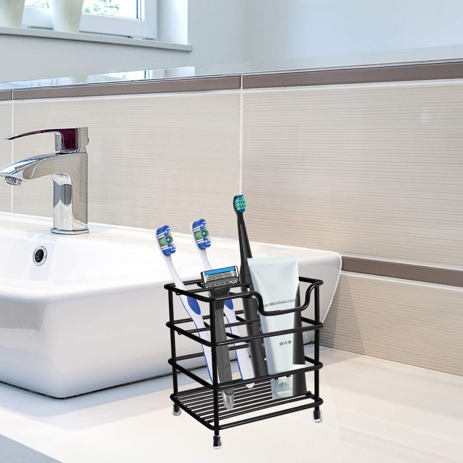 HYRIXDIRECT Toothbrush Holder Stainless Steel Rustproof Bathroom Electric Toothbrush Holder Toothpaste Storage Organizer Stand for Vanity Countertops: Home & Kitchen