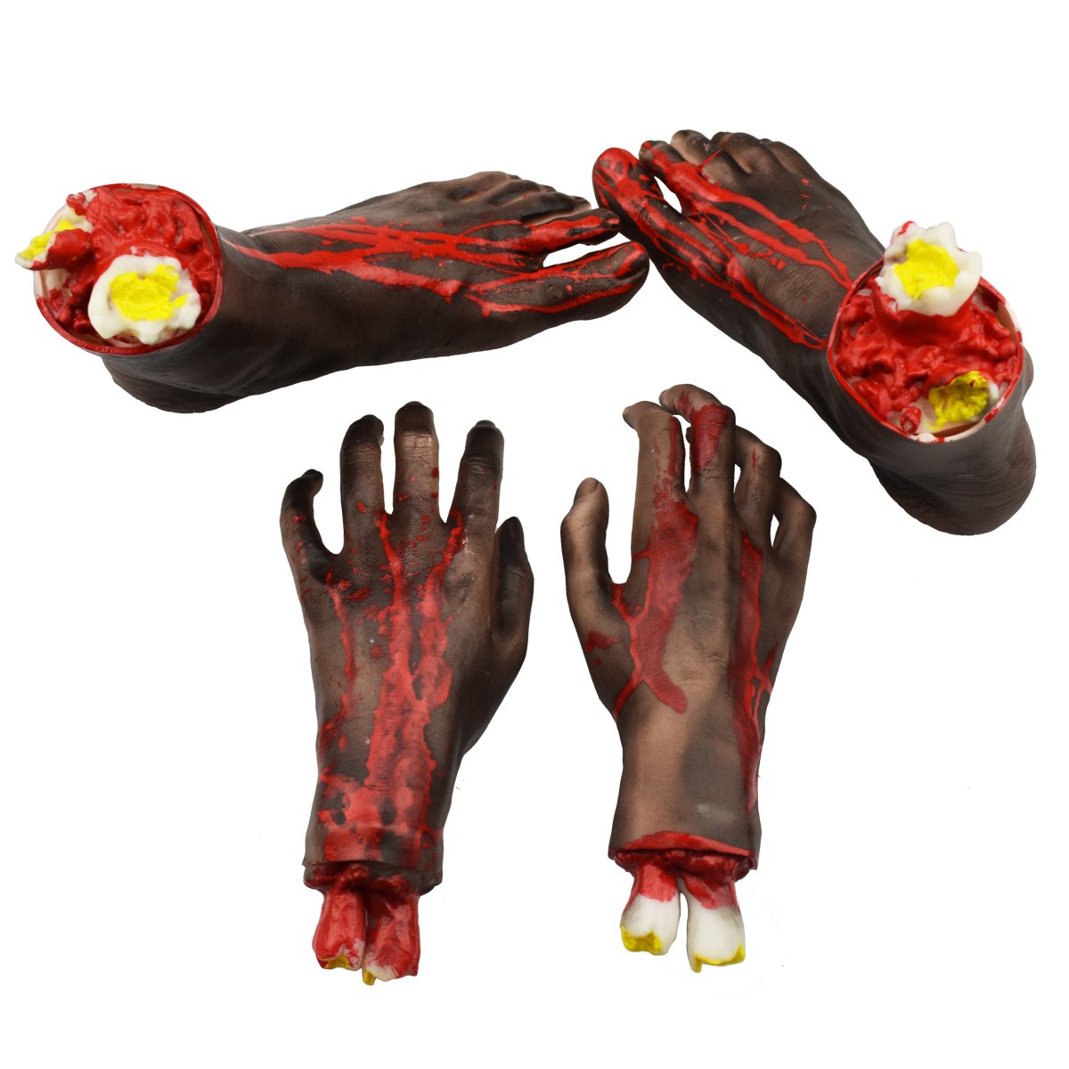 XONOR Halloween Severed Hands Feet Set Scary Bloody Broken Body Parts