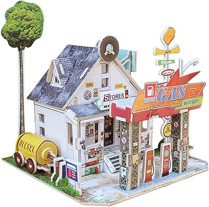 Amazon Com Usa Gas Station 3d Puzzle And Play Set Reusable Jigsaw Puzzle House Educational Toy Gift For Kids Toys Games