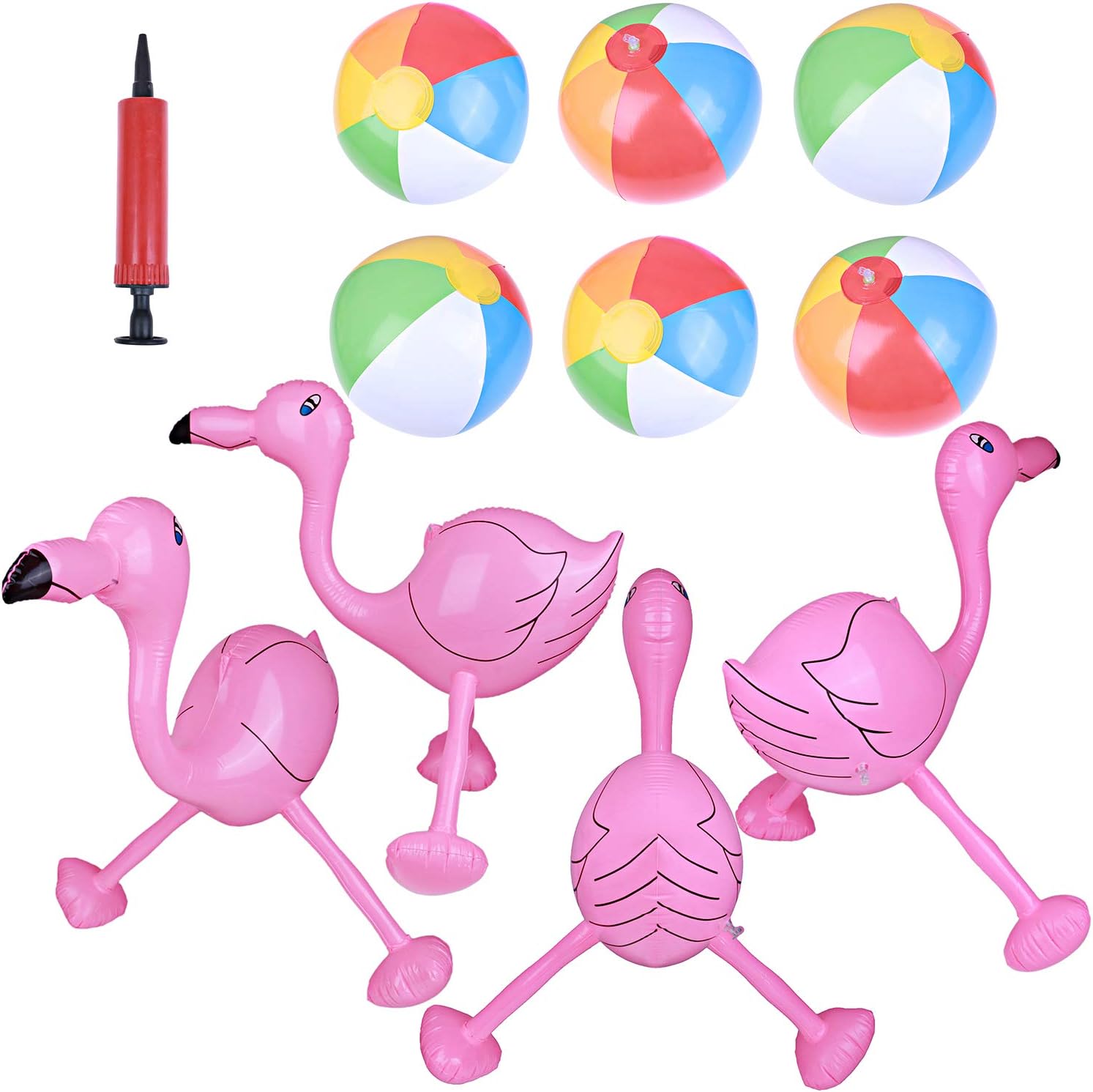 Xgood 10 Pieces Inflatable Pool Toys Inflatable Flamingos Colorful Beach Balls Pink Pool Toys with 1 Piece Mini Pump for Hawaii Party Decoration Party Backdrop Beach Party Supplies