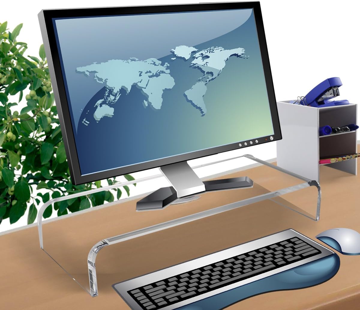 Clear Acrylic Computer Monitor Stand Holder, Heavy Duty Ergonomic Monitor Riser for Office Home Desktop Corner, Free Standing Lucite Monitor Stands for Laptop Screen Tablet TV Lcd, Desk Riser Leg Lift : Office Products