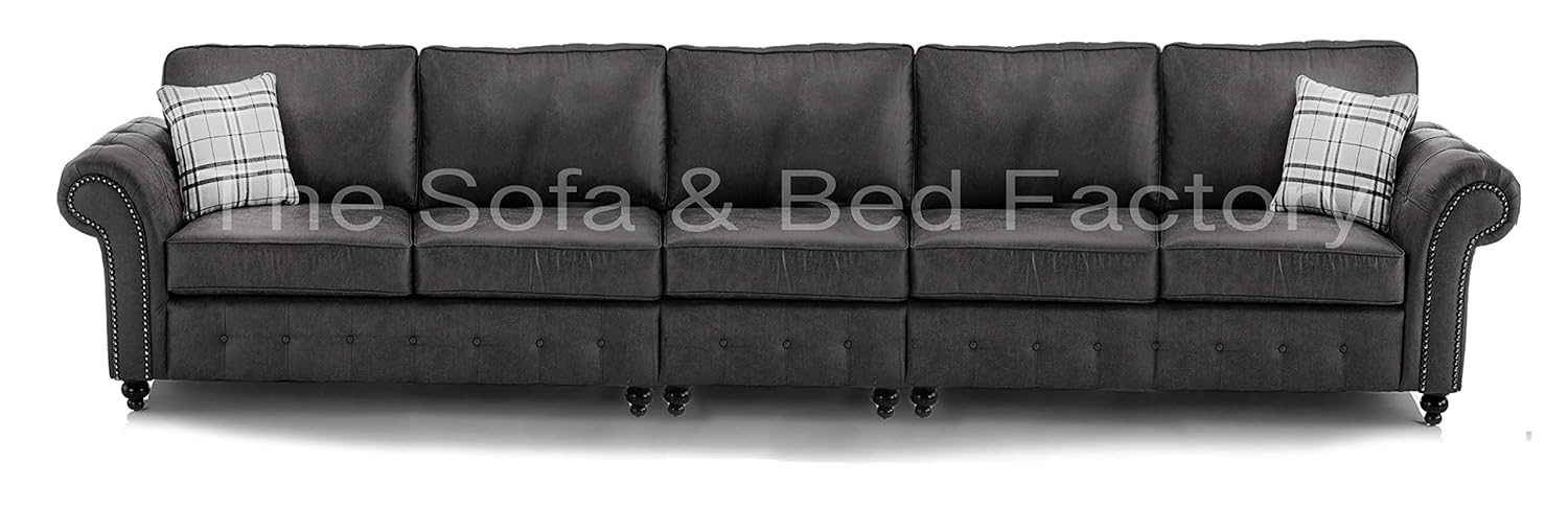 Oakridge Large Black Long Leather 5 Seater Sofa Bespoke Black 5