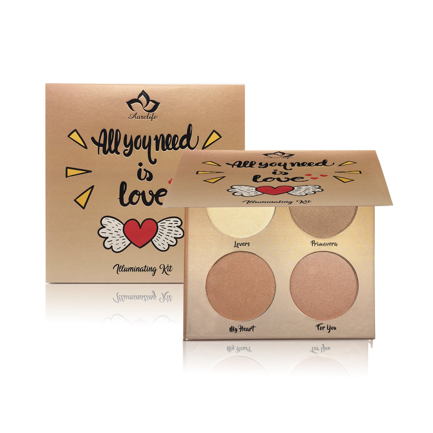 Aurelife llluminator Kit 4 Color Face Makeup Highlighter And Bronzer Matte Glow Kit Palette