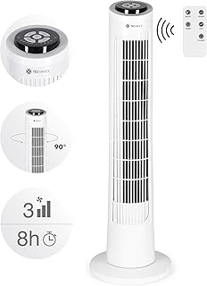 TECVANCE 4250772310432 Weiß, Tower Fan Basic-Turmventilator leise mit Fernbedienung, Säulenventilator, 90° oszillierender Ventilator, Turm Standventilator mit Zeitschaltuhr, 76 cm x 25,5 cm
