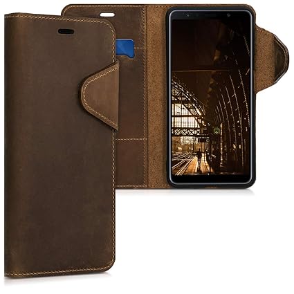 kalibri Samsung Galaxy A7 (2018) Hülle - Leder Handyhülle für Samsung Galaxy A7 (2018) - Handy Wallet Case Cover