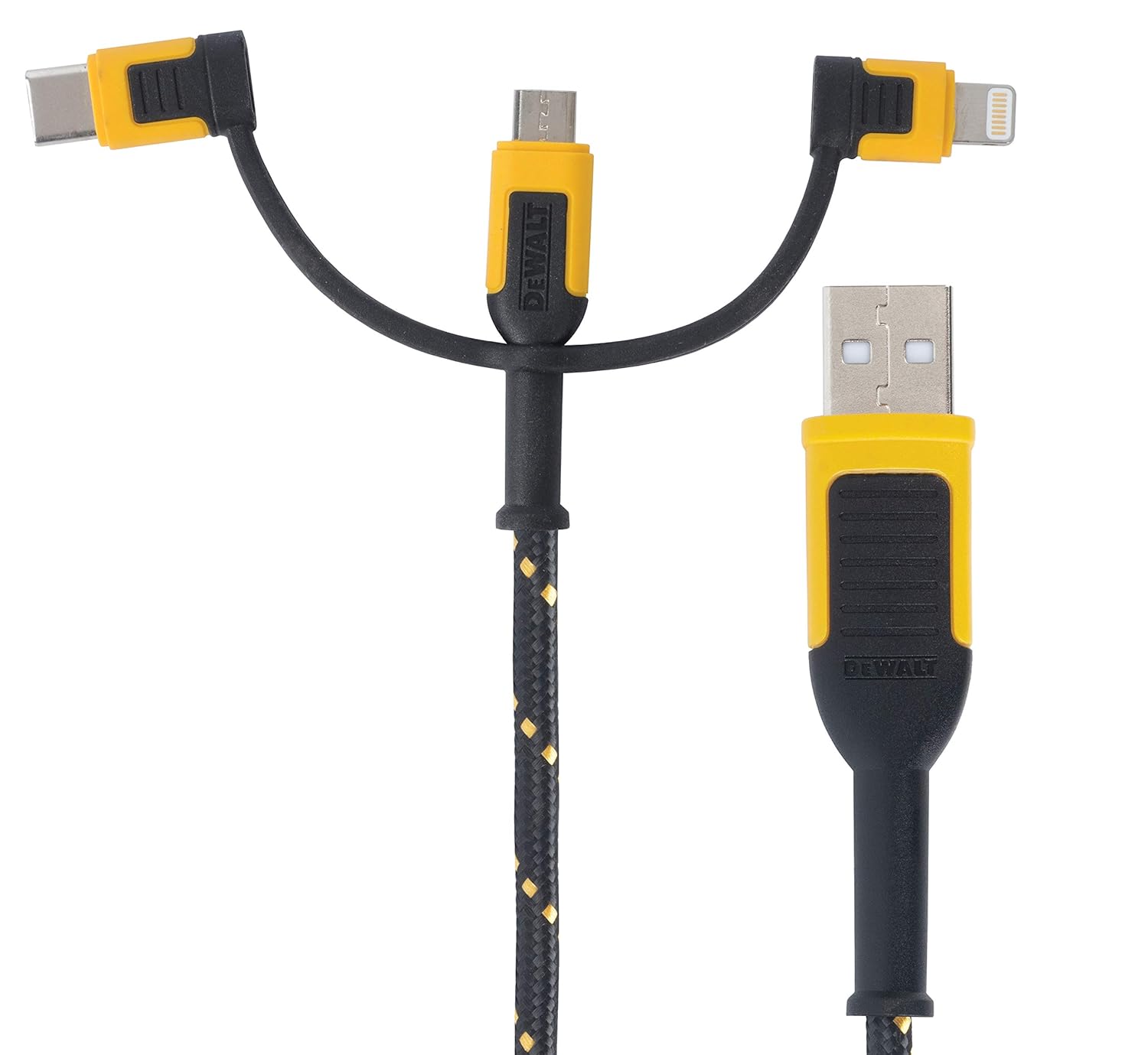DEWALT Reinforced 3-in-1 Cable for Lightning, USB-C and Micro-USB, 6 ft.
