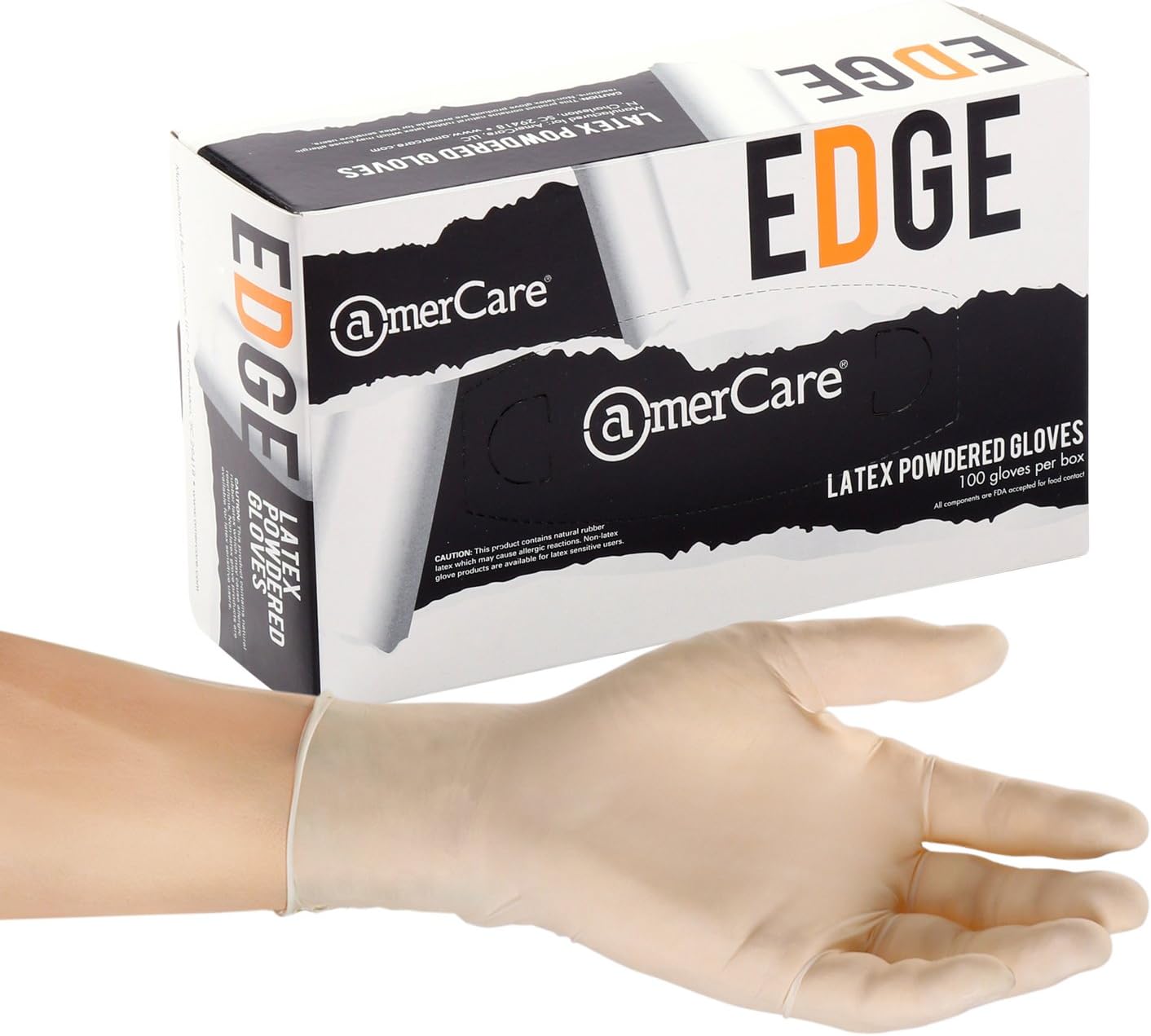 AmerCare Edge Lightly Powdered Gloves, Latex