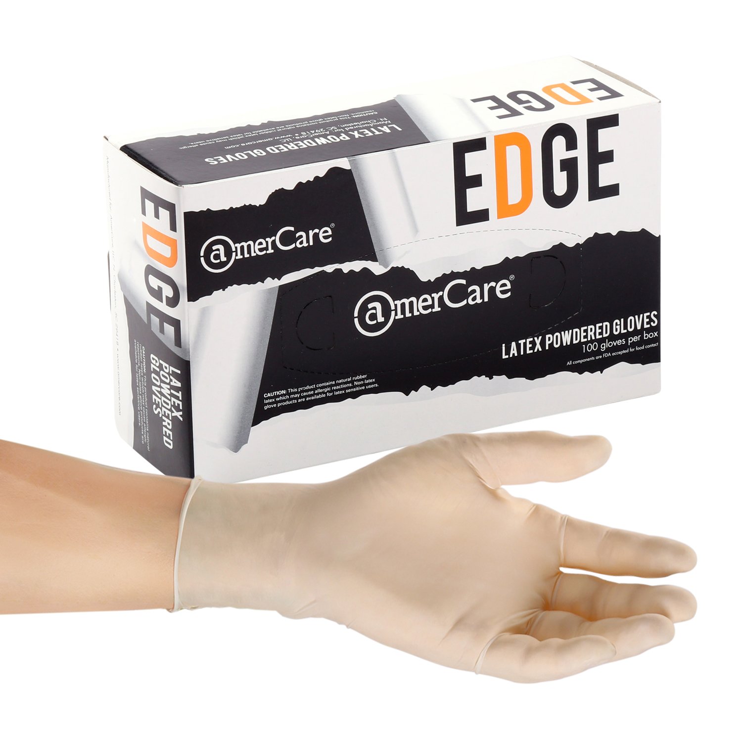 AmerCare 17993C Edge Lightly Powdered Gloves, Latex, Large (Pack of