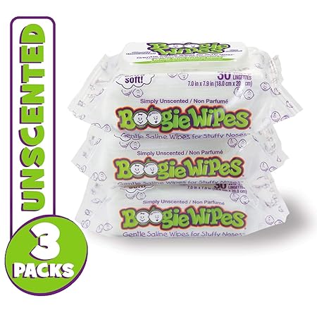 BOOGIE WIPES Unscented Saline Nose Wipes (Pack of 3) -30 Count