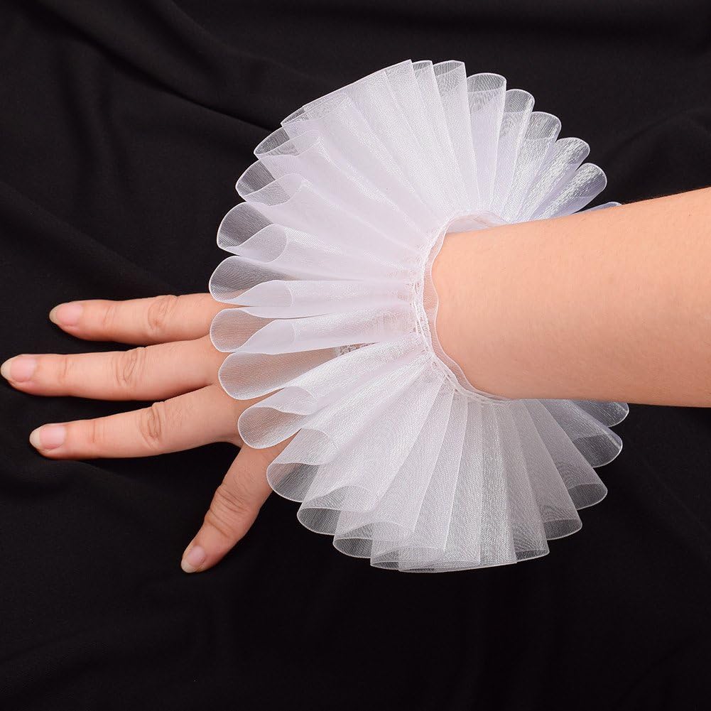 GRACEART Elizabethan Wrist Ruffs Ruffled Cuff Arm Bands (White)(Size: One Size) - Image 3