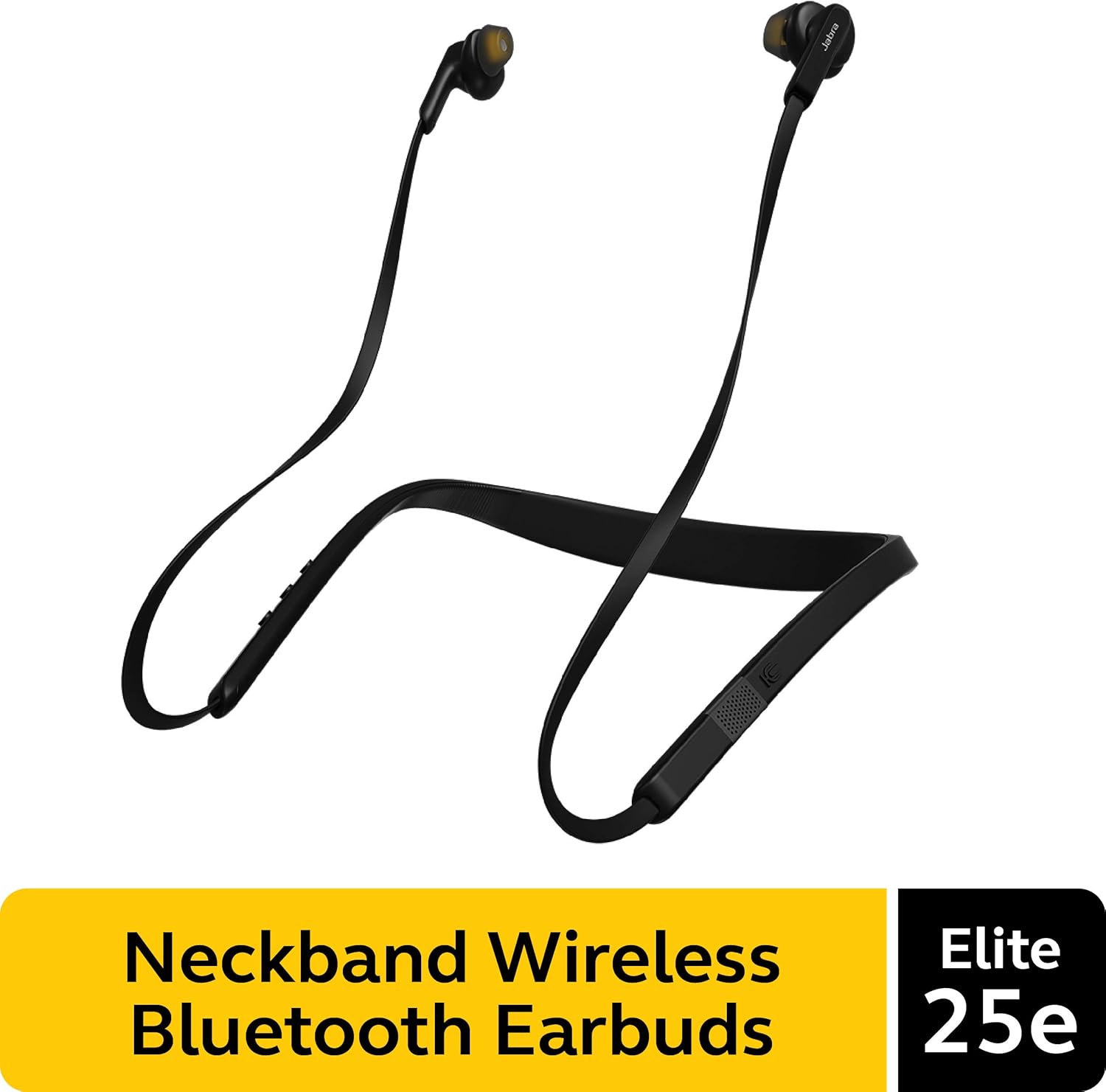 Jabra Elite 25e Wireless Earbuds, Black &ndash; Voice Assistant and Bluetooth Enabled, Around-the-Neck Style with a Secure Fit and Superior Sound for Music and Calls, Long Battery Life, Android & iOS