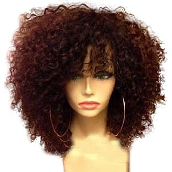 Amazon Com Meet You Curly Lace Front Wig With Bangs Brazilian