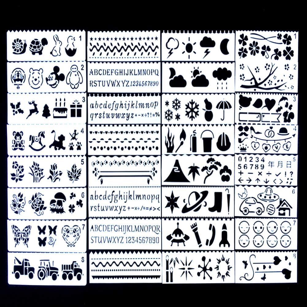 Lifetop 32 PCS Plastic Drawing Painting Stencil Templates, DIY Drawing Painting Craft Projects for Kids Crafts, Stencils for Planner/Notebook,Graffiti/Diary/Wood Painting,Card Making,Scrapbooking