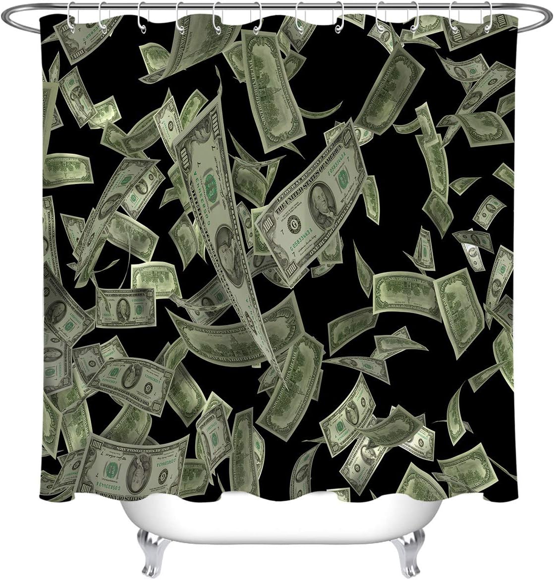 72x72/" Banknotes Coin Dollar Bathroom Shower Curtain Set Hook Money