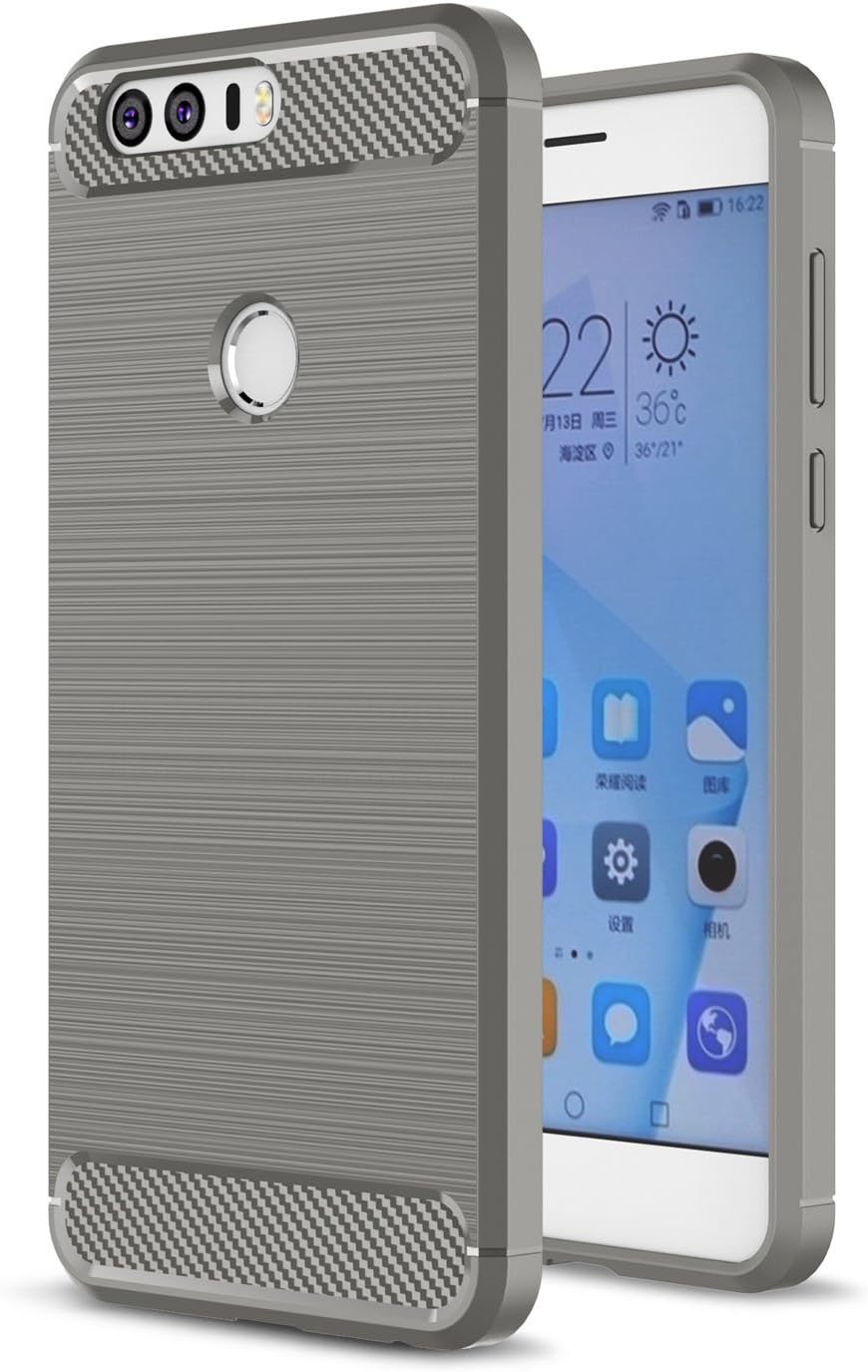 Honor 8 Case, Landee Soft TPU Resilient Shock Absorption and Carbon Fiber Design Silicone Case for Huawei Honor 8 (Gray)