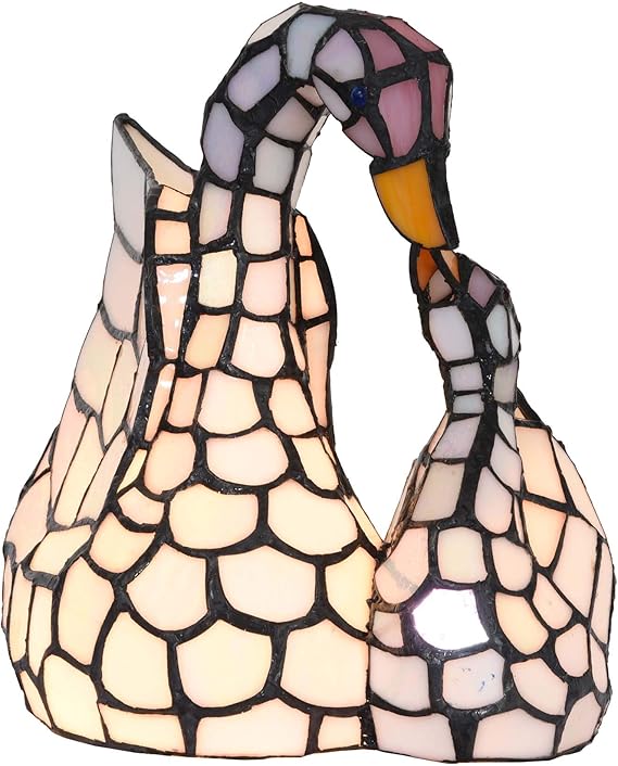 Bieye L10773 White Swans Tiffany Style Stained Glass Accent