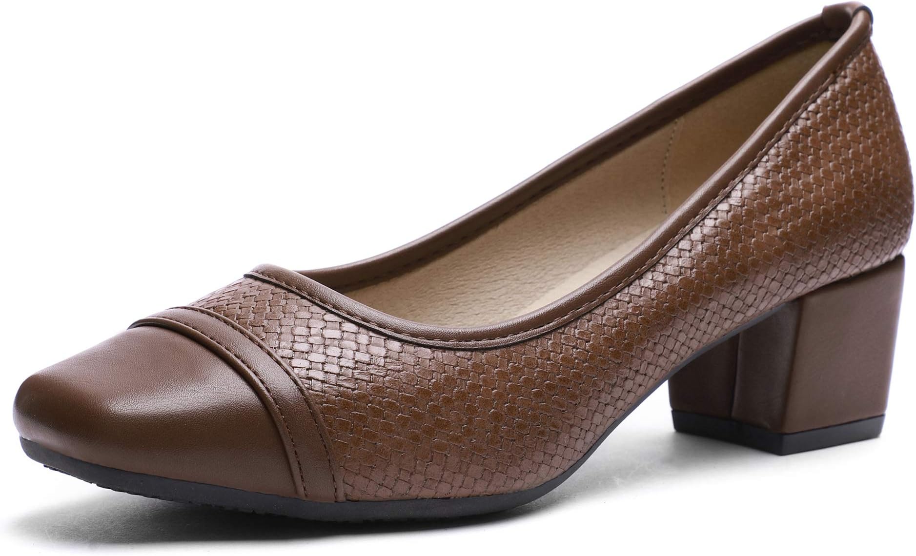 CINAK Ashley Comfort Pumps Chunky Heel Slip-on Women’s Casual Square Toe Walking Classic Shoes