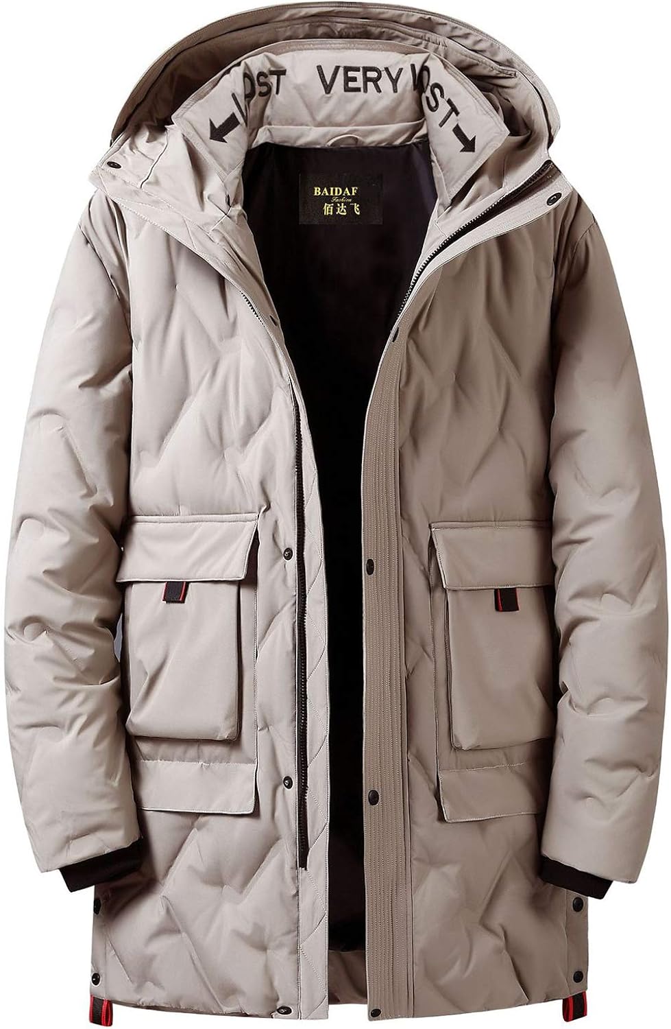 HFGD New Men's Down Jacket, MidLength Thicken Coat, Winter Trend for Students, The ApricotXL