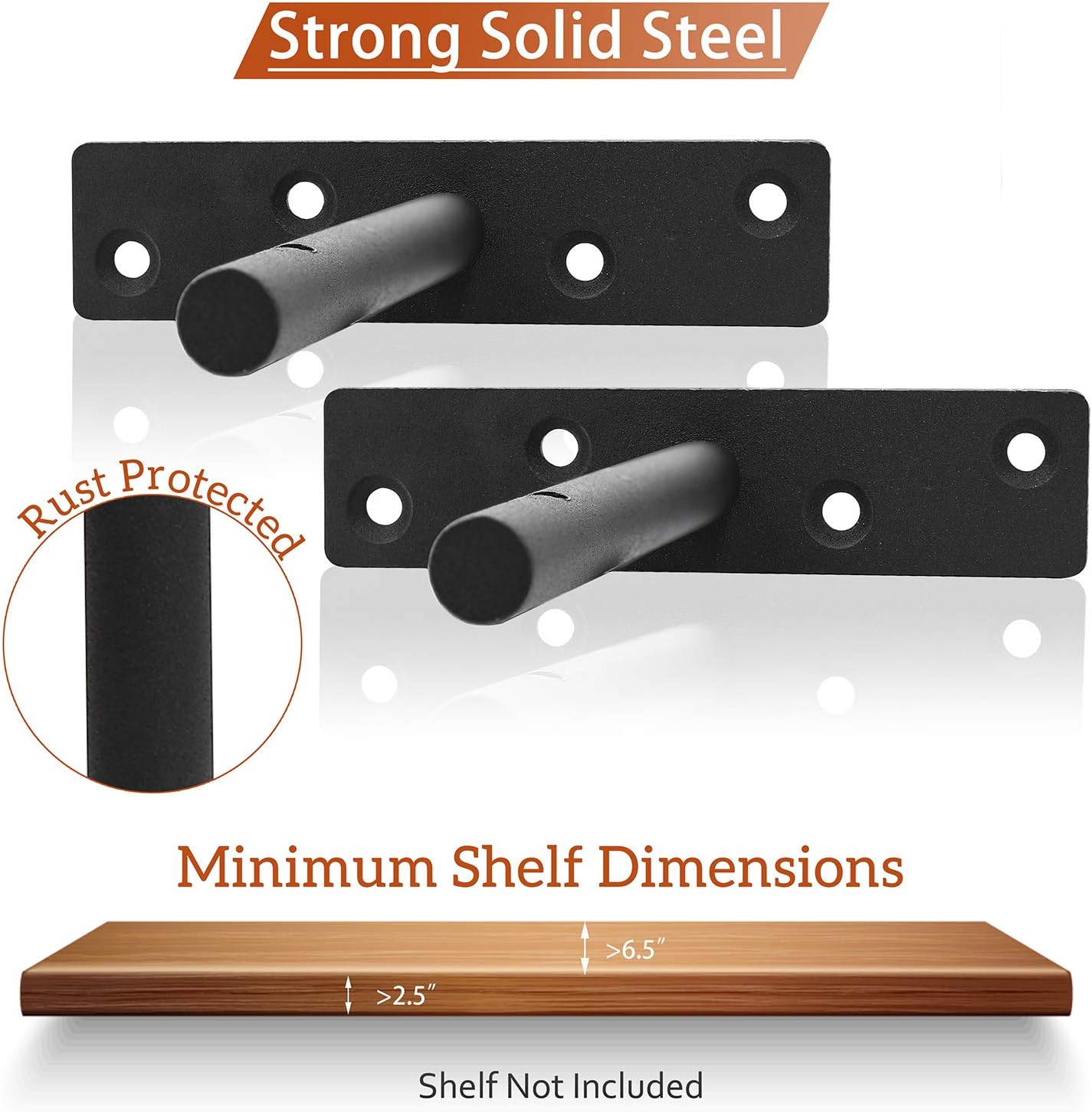 Floating Shelf Hardware, Concealed Brackets 6 Inch Heavy Duty Steel Black Metal Bracket Support for Blind Wall Mount Wood Shelves, Set of 2: Kitchen & Dining