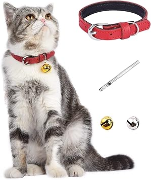 Amazon Lumimi猫 首輪 鈴 安全 かわいい おしゃれ レザー 小型犬 猫用 猫の首輪 18 30cmの丈夫で安全な調整可能な長さのきれいな 本革 ギフトとしてベルとホールパンチャー 多色レッド ブラック ピンク ライトブルー Lumimi 首輪 通販
