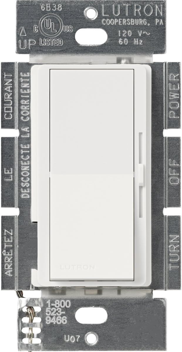 Lutron DVFSQ-F-WH Diva 1.5 A 3-Way Single Pole 3-Speed Fan Control, White - Ceiling Fan Wall Controls - 