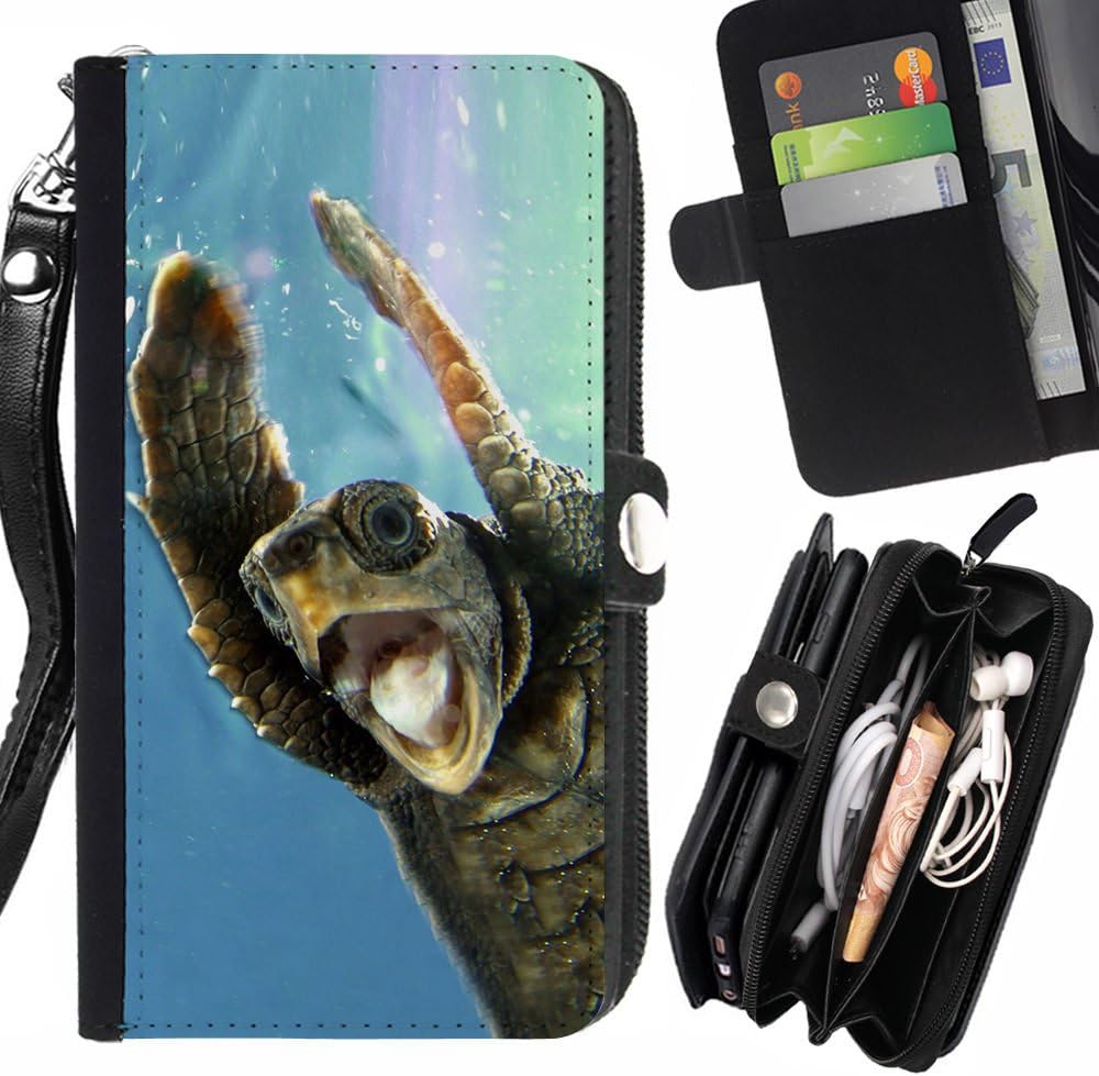 STPlus Turtle Animal Wallet Card Holder with Strap and Zipper Cover Case for HTC U11