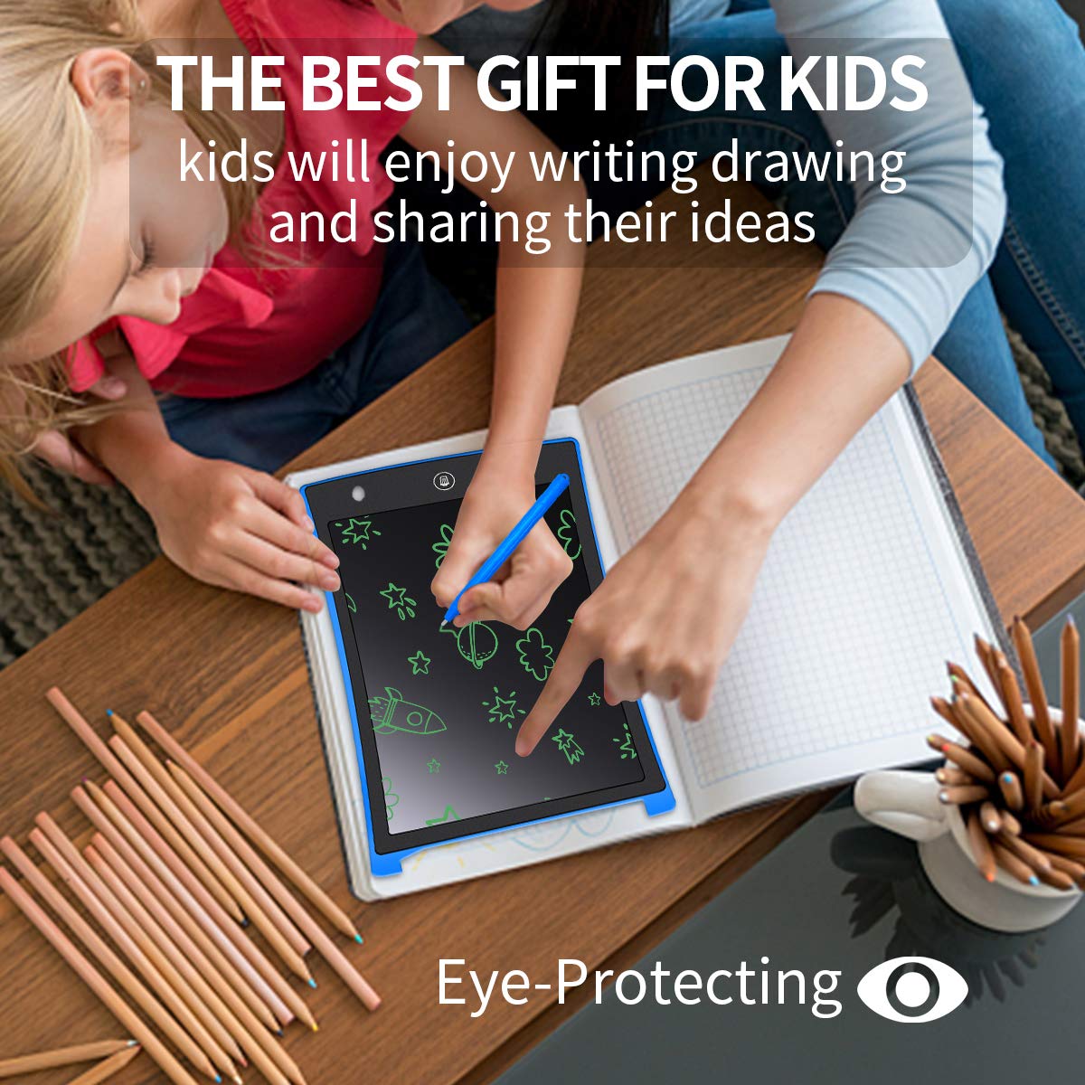 MYMAHDI LCD Writing Tablet, 8.5 inch Doodle Board, Electronic Drawing & Writing Board, with Smart Writing Stylus for Kids Gifts, School,Office, Fridge or Family Memo, Blue