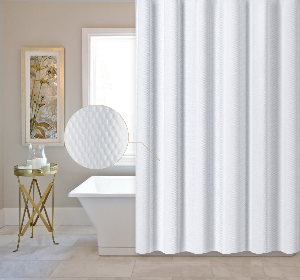 Valea Home White Waffle Weave Fabric Shower Curtain Liner for Bathroom