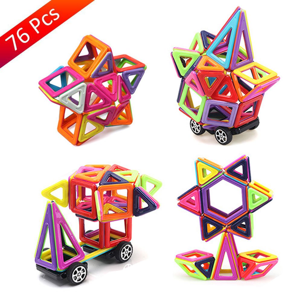 Magnetic Building Blocks, 76Pcs Magnetic Construction Creativity Thinking Educational Gifts Stacking Toys for Children Kids w/ Instruction Booklet & Storage Bag