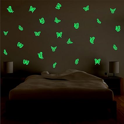DECOR KAFE Boys and Girls Glowing Butterfly Fluorescent Luminous Night Glow Stickers- Pack of 2