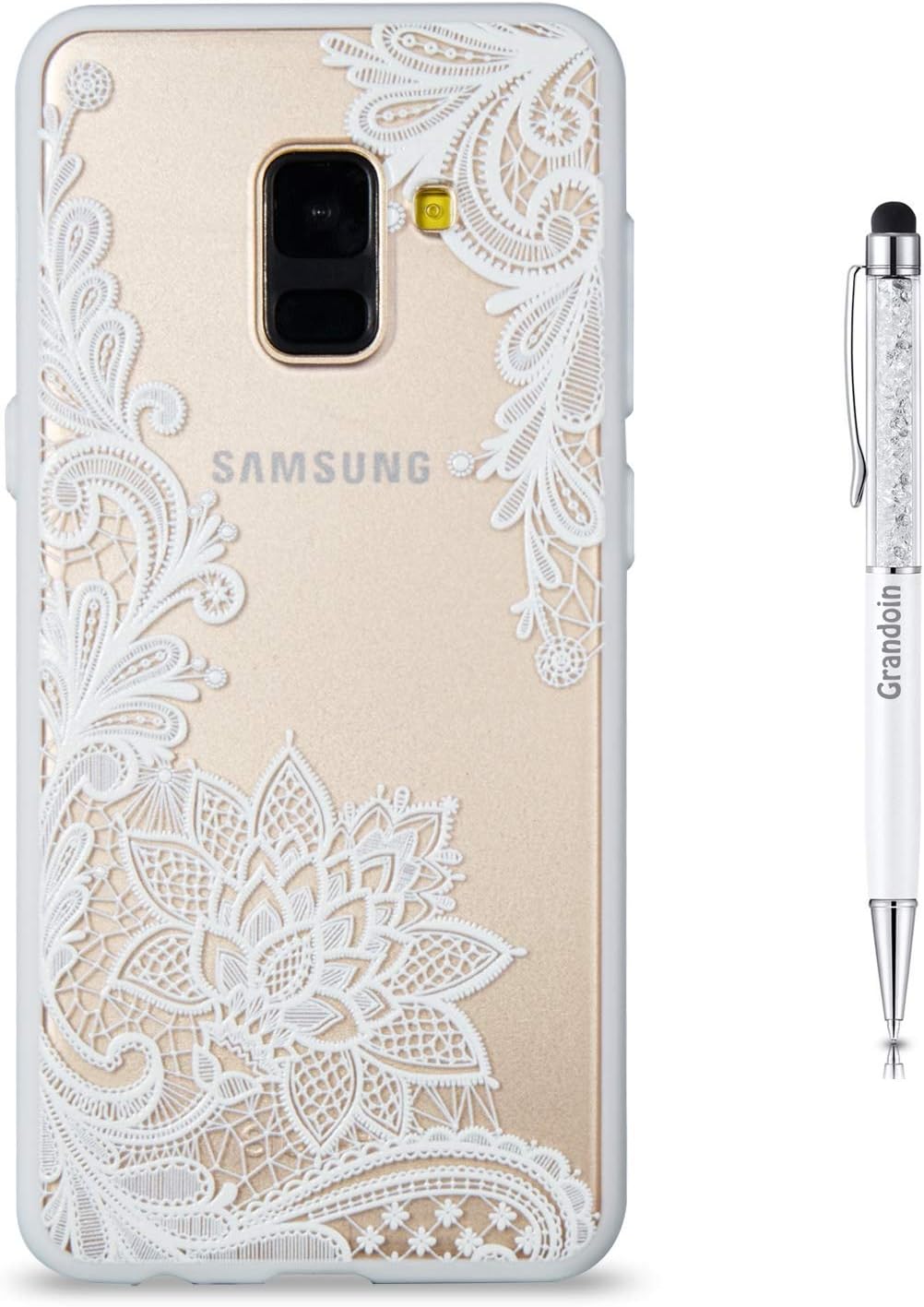 Grandoin Galaxy A8 Plus 2018 Case, [Floral Lace Pattern Design] 2 in 1 Ultra Thin Case Chic Slim TPU Back Full-body Protective Cover Case For Samsung Galaxy A8 Plus 2018 (White Lotus)