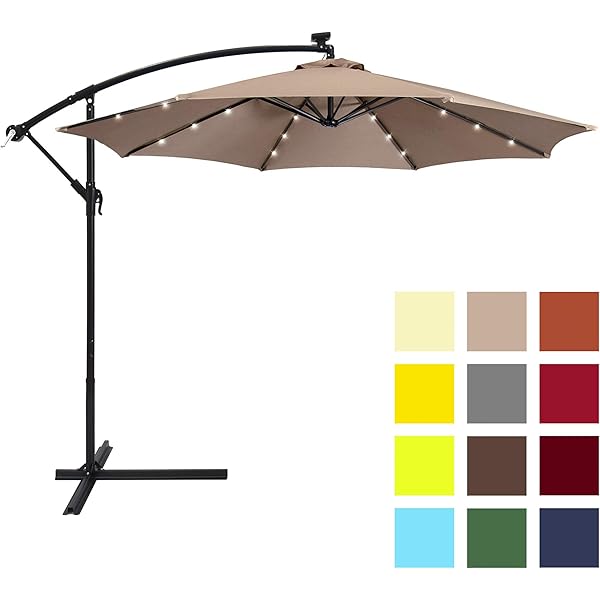 Amazon Com Best Choice Products 10ft Solar Led Offset Hanging Polyester Market Patio Umbrella W Steel Frame And Easy Tilt Adjustment Burgundy Garden Outdoor