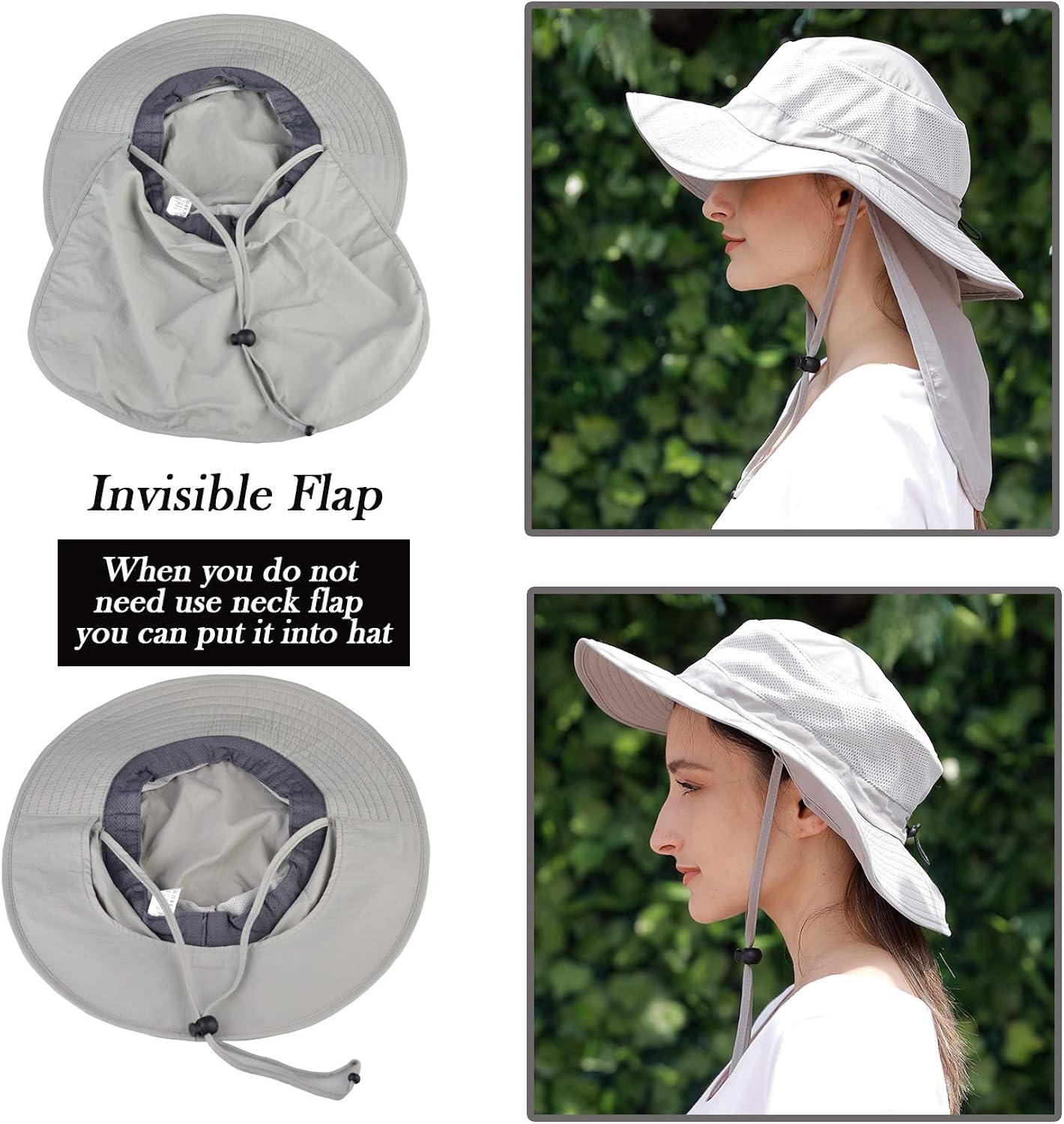 Jormatt Outdoor Fishing Sun Hat Waterproof UV Protection Wide Brim Sun Hat with Flap Neck Cover Mesh Breathable Foldable Safari Cap Unisex UPF 50+, Light Gray at  Men’s Clothing store