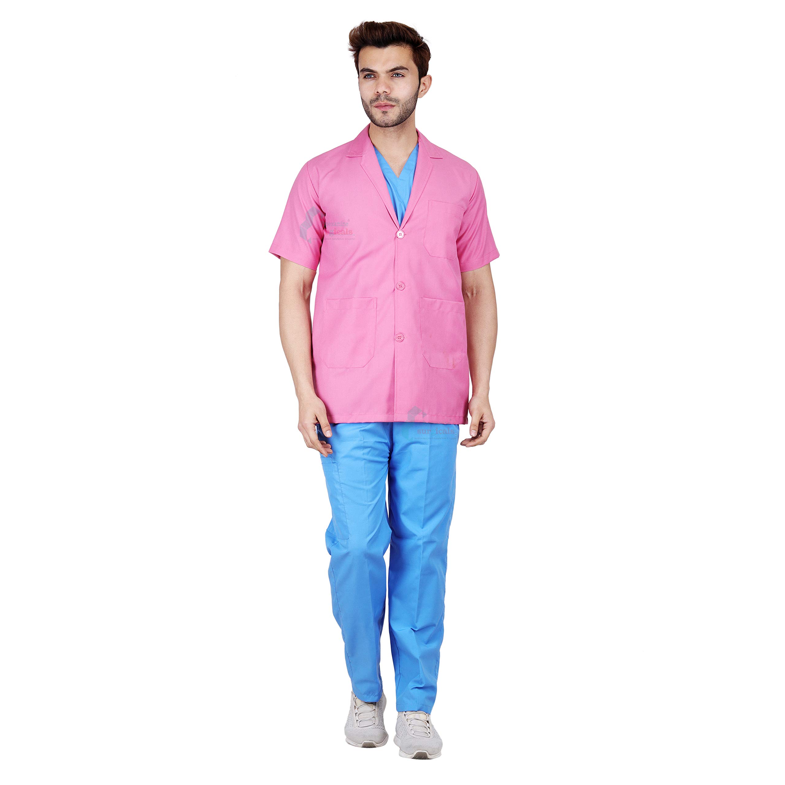 Proexamine Surgicals Doctor's Apron Lab Coat Half Sleeves (40-L, Pink)