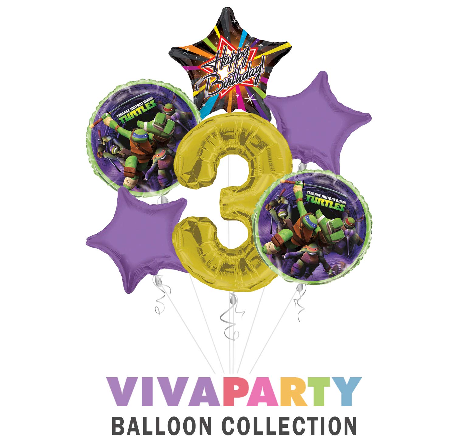 Ninja Turtles Happy Birthday Balloon Bouquet 6 pc, 3rd Birthday, | Viva Party Balloon Collection