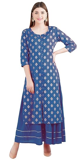 Rayon Printed Kurta with Skirt Set 