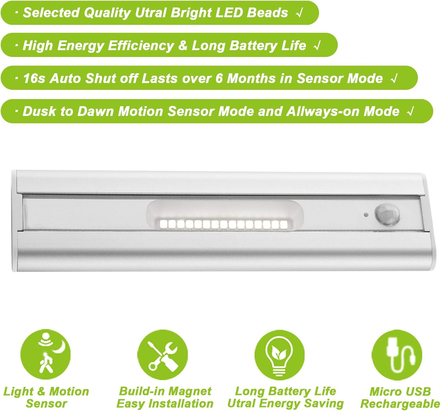 Under Cabinet Light Closet Lights - 15 LED Motion Sensor Light Wireless LED Lights for Closet Rechargeable Battery Operated Under Cabinet LED Lighting for Kitchen Stairs Hallway - - 