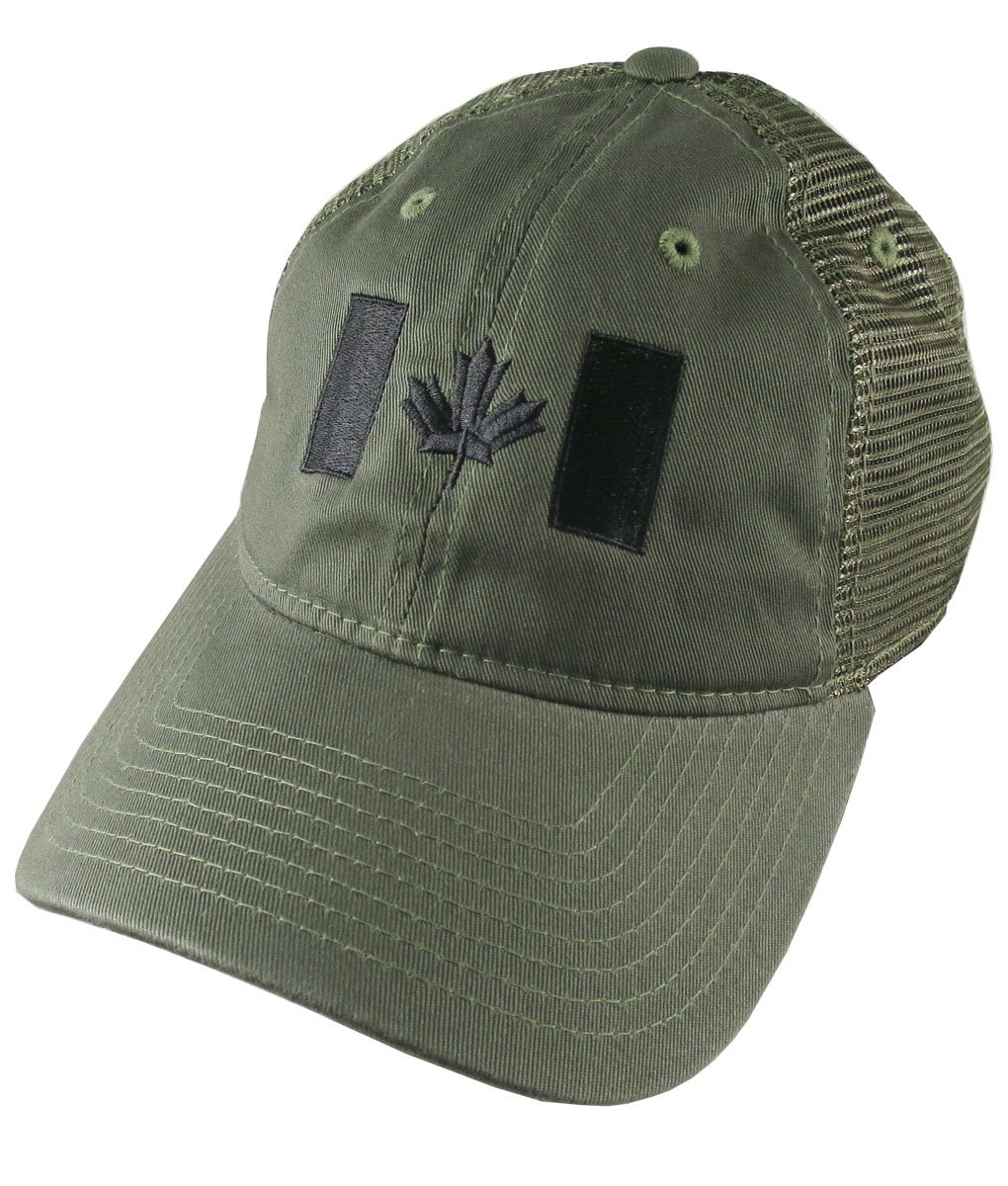 Canadian Flag Black Embroidery on a Khaki Olive Military Green