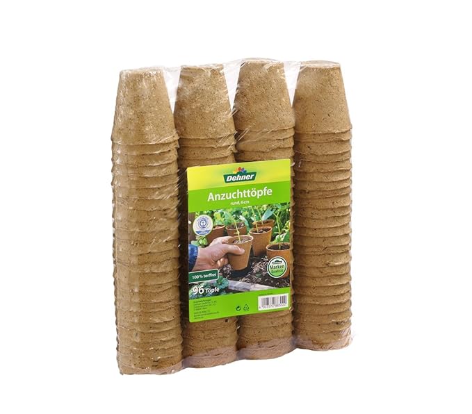 Dehner Anzuchttöpfe für Pflanzen, Ø je 6 cm, 96 Stück, Zellulose