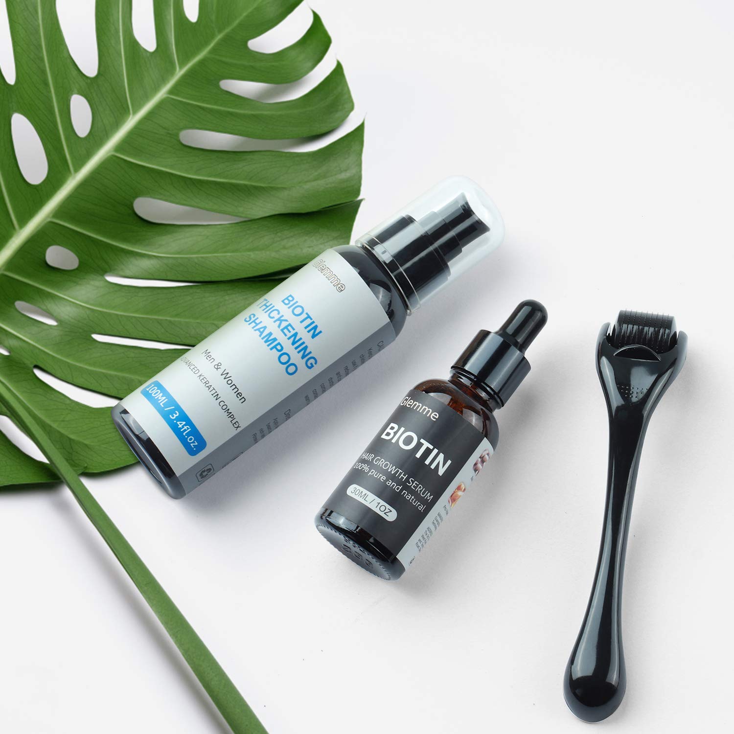 Derma Roller for Hair Growth, Biotin Hair Growth Serum + Scalp Hair Regrowth Shampoo for Men and Women, Best Hair Loss Treatment Product : Beauty