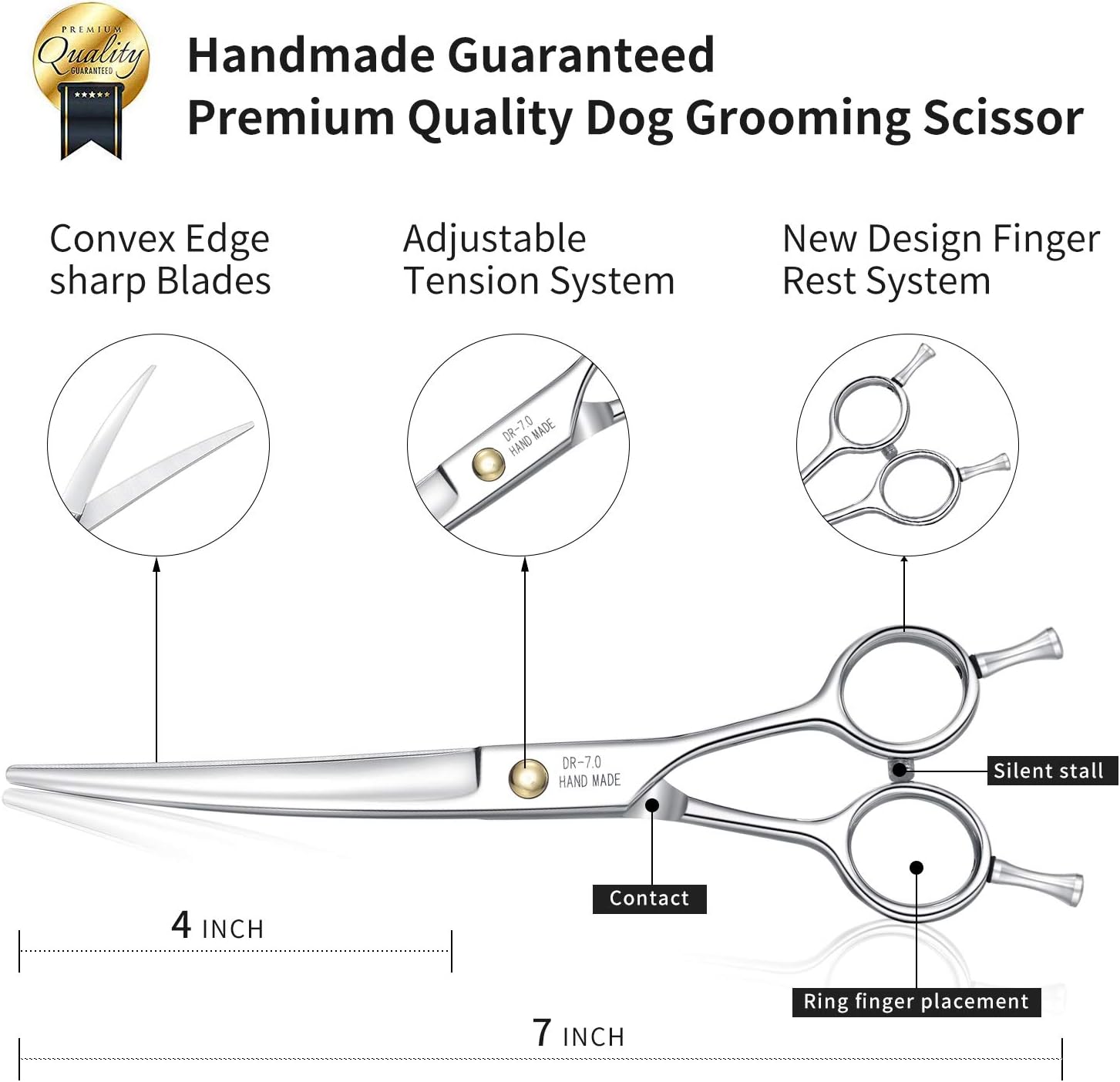 Dream Reach Dog Grooming Scissors - Professional Silver 7" Curved Trimming Shears for Dog Cat Pet Japanese 440C Stainless Steel - Image 4