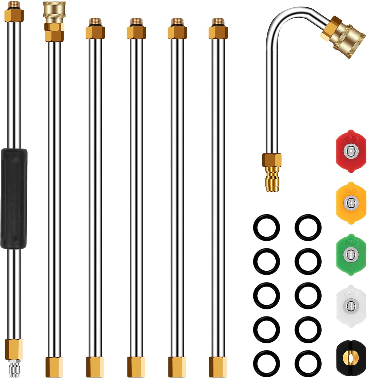 BEETRO 7-Pack Pressure Washer Extension Wand Set, 8.26 ft Power Washer Gutter Cleaning Tools,Replacement Lance with 5 Spray Nozzles for Cleaning Driveway Roof Window, 30°Curved Rod, 4000 PSI