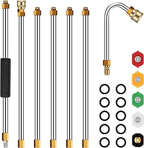 BEETRO 7-Pack Pressure Washer Extension Wand Set, 8.26 ft Power Washer Gutter Cleaning Tools,Replacement Lance with 5 Spray Nozzles for Cleaning Driveway Roof Window, 30°Curved Rod, 4000 PSI
